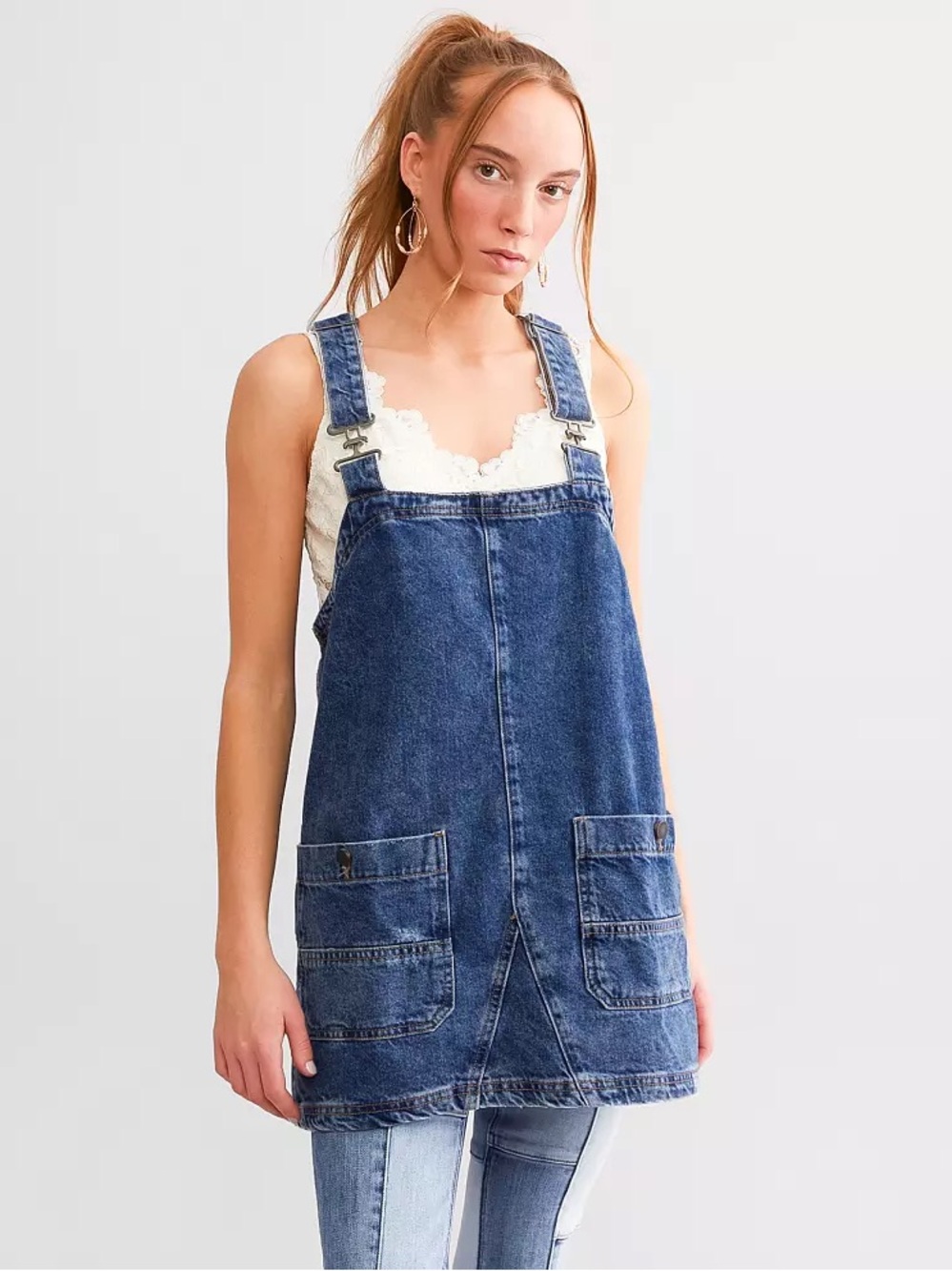 Free People Smock Denim Overall Top